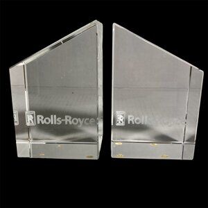 2 Vintage Crystal Rolls Royce Car Book Ends Bookends Glass Laser Etched Logo